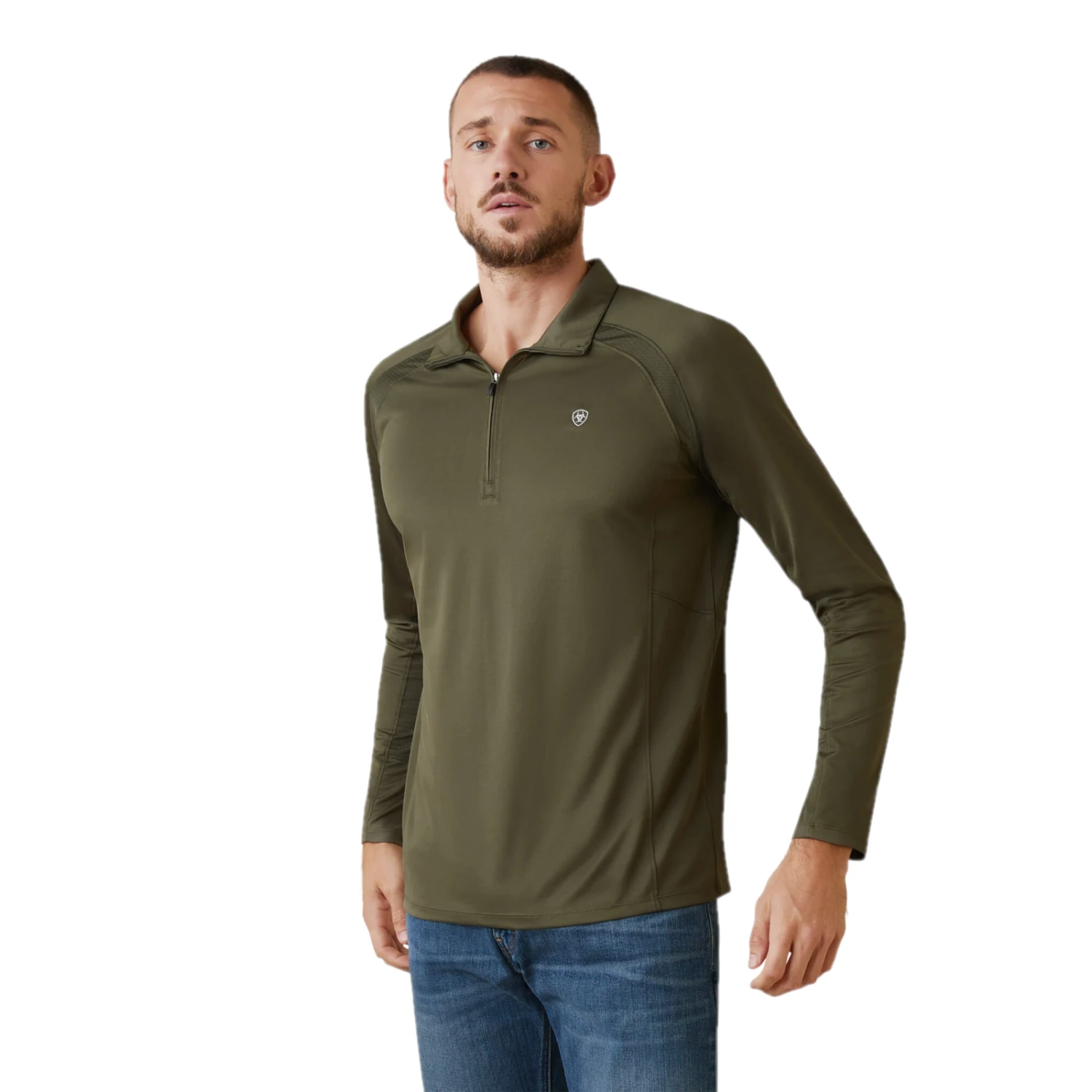 Ariat® Men's Sunstopper Beetle Green 1/4 Zip Baselayer Jacket 10043608 1 Ariat® Men's Sunstopper Beetle Green 1/4 Zip Baselayer Jacket 10043608