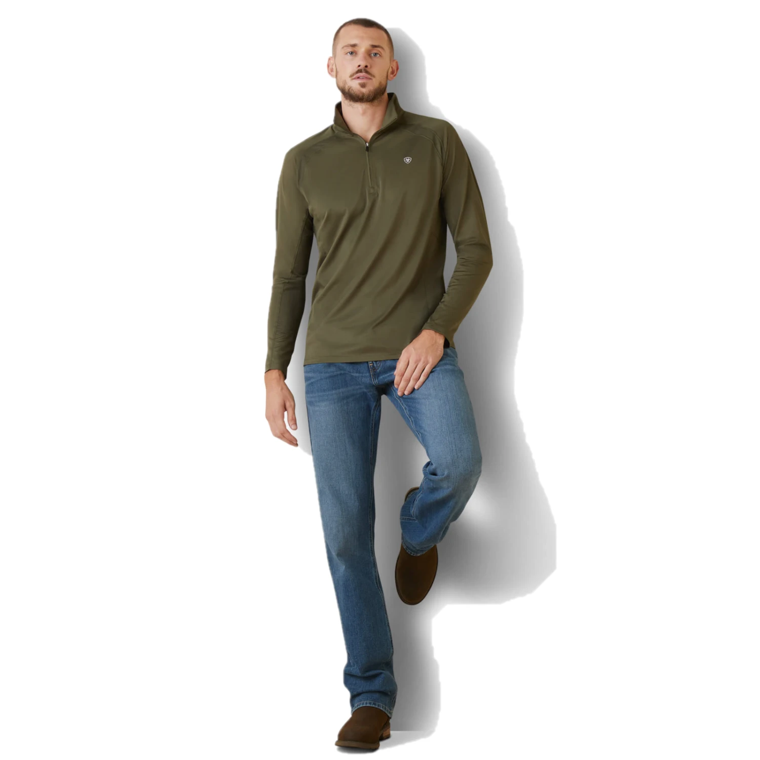 Ariat® Men's Sunstopper Beetle Green 1/4 Zip Baselayer Jacket 10043608 4 Ariat® Men's Sunstopper Beetle Green 1/4 Zip Baselayer Jacket 10043608 - Image 4