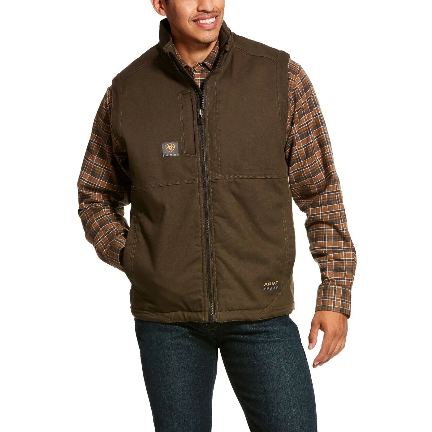 Ariat® Men's Rebar Brown Stretch Canvas Softshell Work Vest 10027871 1 Ariat® Men's Rebar Brown Stretch Canvas Softshell Work Vest 10027871