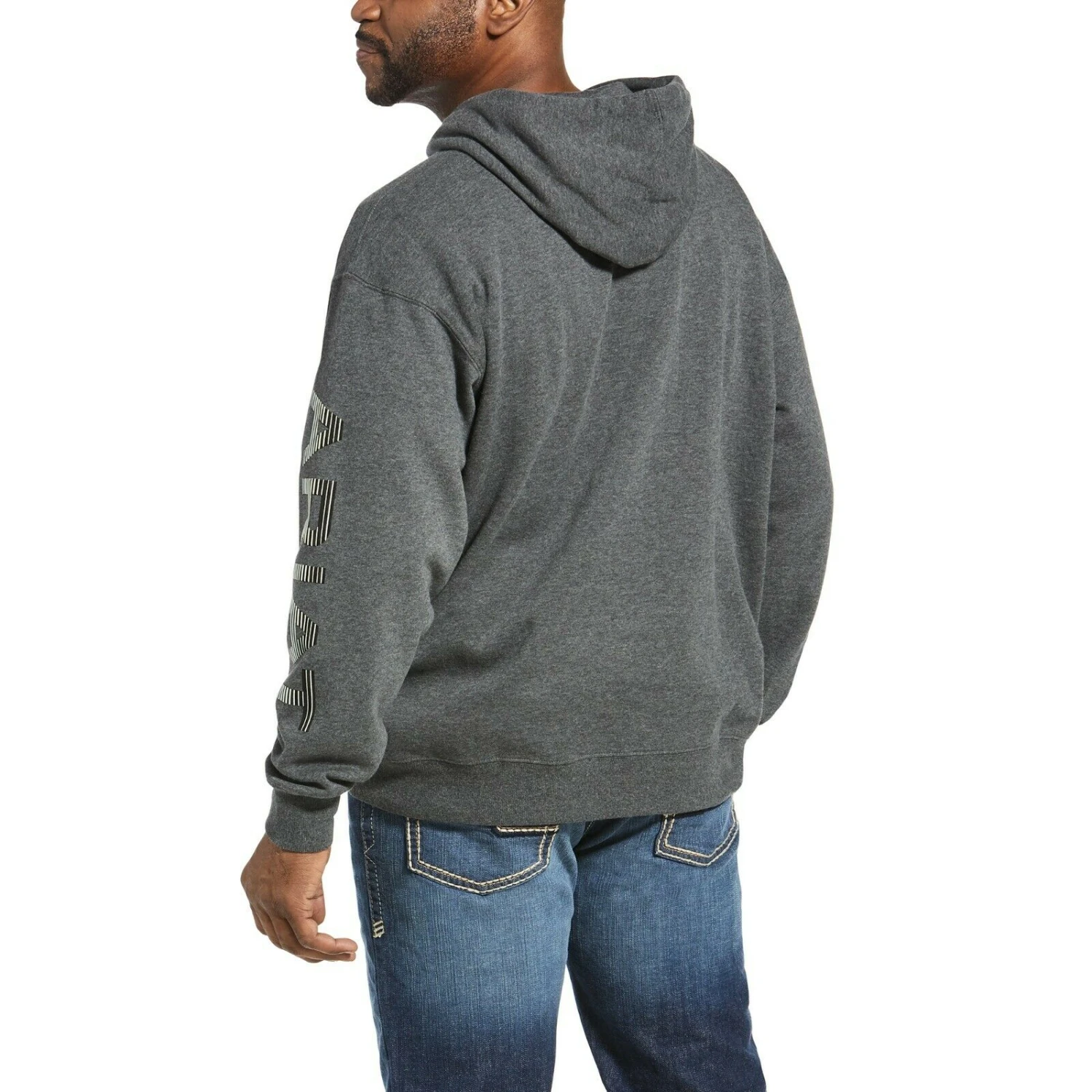 Ariat® Men's Stencil Logo Brushed Fleece Charcoal Hoodie 10033147 2 Ariat® Men's Stencil Logo Brushed Fleece Charcoal Hoodie 10033147 - Image 2
