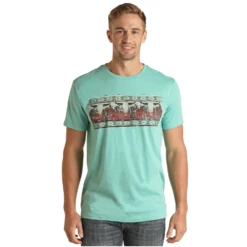 Rock & Roll Cowboy Men's Western Turquoise Graphic T-Shirt RRMT21RZME-86