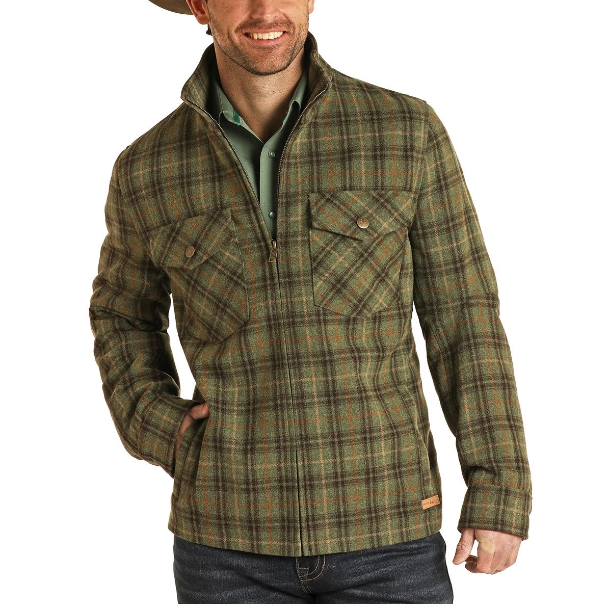 Powder River Outfitters Men's Plaid Wool Olive Coat Jacket 92-1013-31 1 Powder River Outfitters Men's Plaid Wool Olive Coat Jacket 92-1013-31