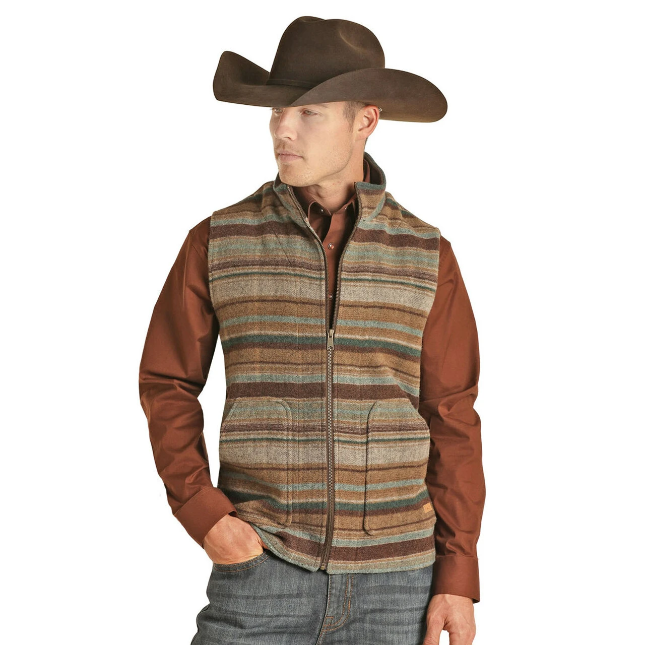 Powder River Outfitters® Men's Serape Stripe Brown Vest 98-1003-22 1 Powder River Outfitters® Men's Serape Stripe Brown Vest 98-1003-22