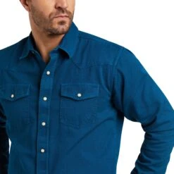 Ariat® Men's Jurlington Teal Snap Button Shirt 10038080 -ARIA Clothing Shop F21 MNS WEST 10038080 detail01