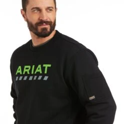 Ariat® Men's Rebar Workman Logo Black/Lime Sweatshirt 10037651 -ARIA Clothing Shop F21 MNS WORK 10037651 detail04