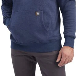 Ariat® Men's Rebar Workman Quarter Zip Navy Heather Hoodie 10041412 -ARIA Clothing Shop F22 MNS WORK 10041412 detail01
