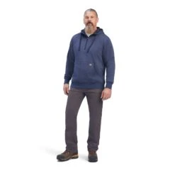 Ariat® Men's Rebar Workman Quarter Zip Navy Heather Hoodie 10041412 -ARIA Clothing Shop F22 MNS WORK 10041412 full