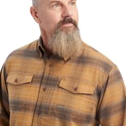 Ariat® Men's Rebar DuraStretch Sand Flannel Button Down Shirt 10041544 -ARIA Clothing Shop F22 MNS WORK 10041544 detail01 2f530aa9 8871 4d89 bd03 ca63f7ddad35