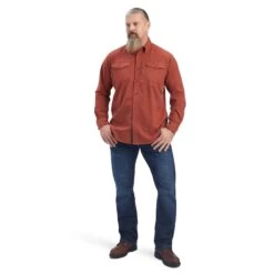 Ariat® Men's Rebar DuraStretch Cherry Mahogany Work Shirt 10041604 -ARIA Clothing Shop F22 MNS WORK 10041604 full