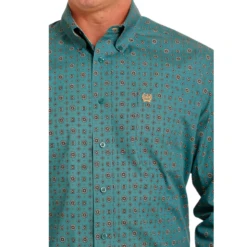 Cinch® Men's Teal Floral Geometric Button Down Shirt MTW1105558 -ARIA Clothing Shop MTW1105558a