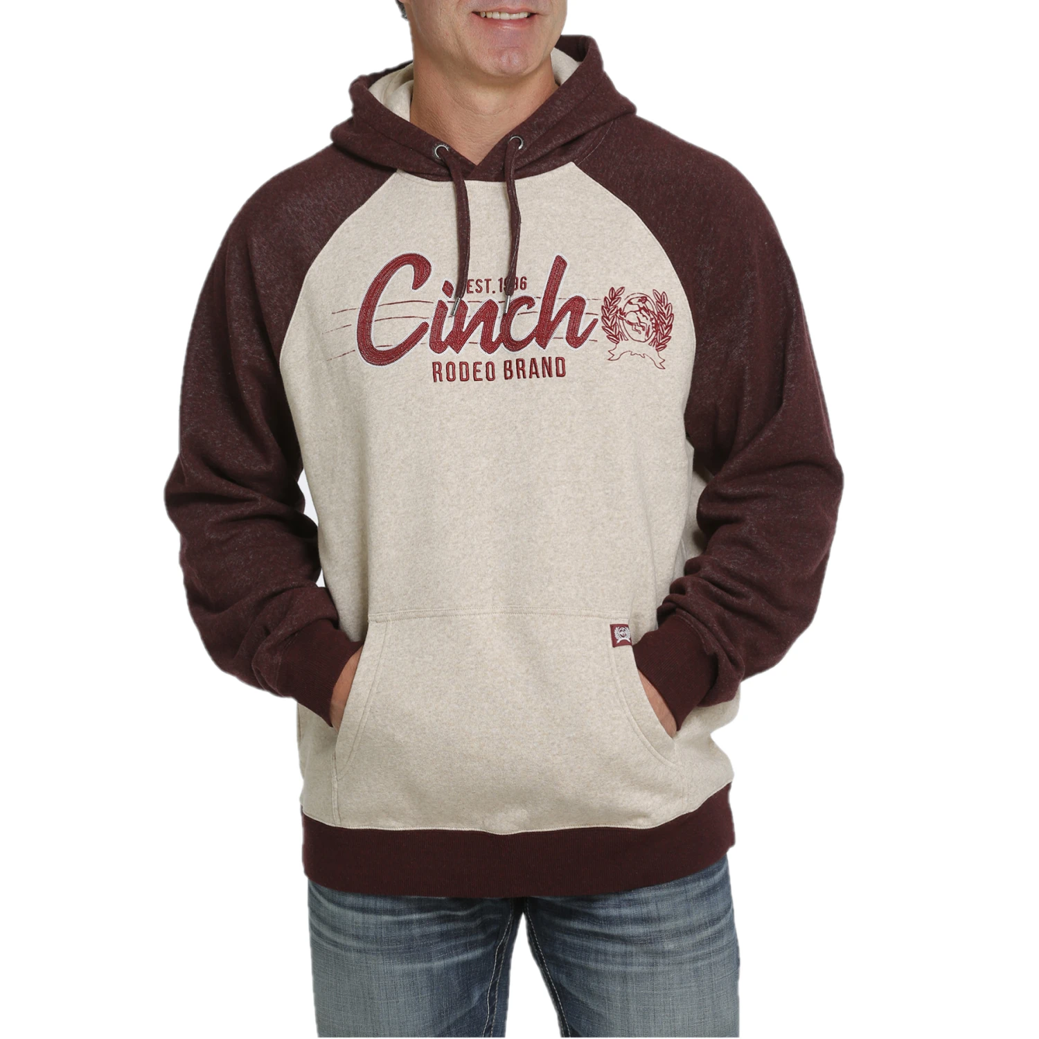 Cinch® Men's Logo Khaki & Burgundy Pullover Hoodie MWK1217008 1 Cinch® Men's Logo Khaki & Burgundy Pullover Hoodie MWK1217008