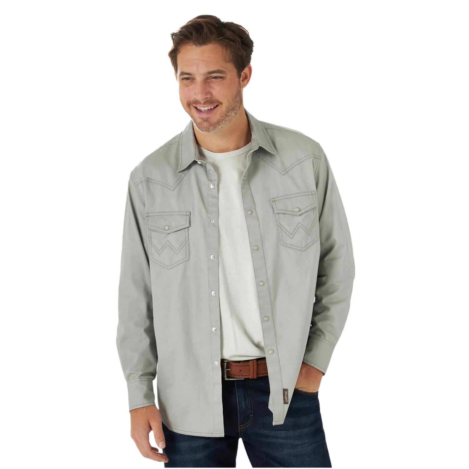 Wrangler® Retro Premium Modern Fit Grey Western Snap Shirt 112314971 1 Wrangler® Retro Premium Modern Fit Grey Western Snap Shirt 112314971