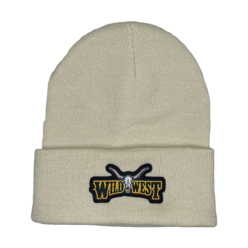 Wild West Logo Knitted Stone White Beanie S10556-3 -ARIA Clothing Shop Myproject 2023 05 23T090012.348