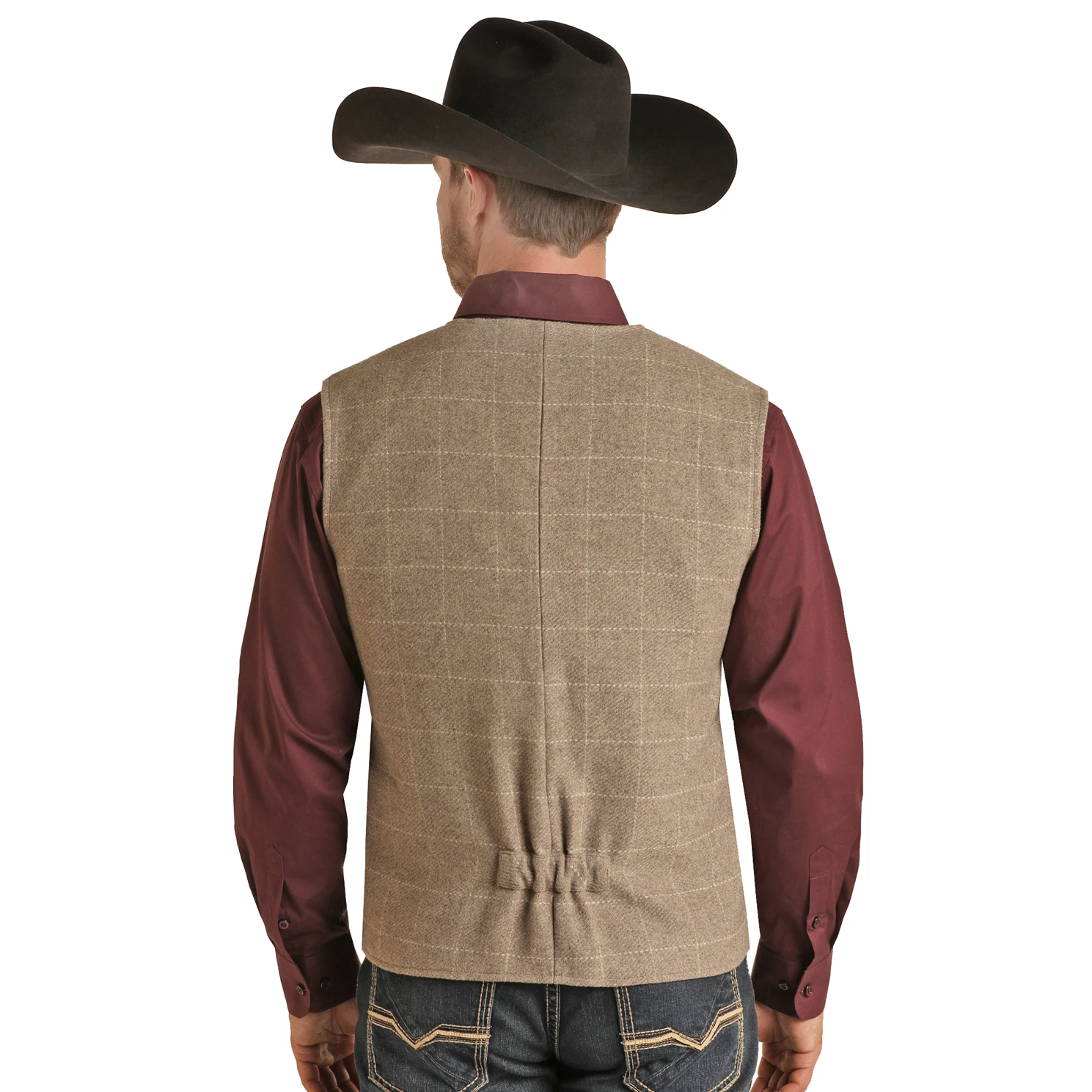 Powder River® Men's Tan Nevada Plaid Wool Vest PRMO98RZZJ-27 2 Powder River® Men's Tan Nevada Plaid Wool Vest PRMO98RZZJ-27 - Image 2