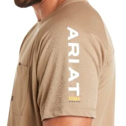 Ariat® Men's Rebar Heat Fighter SS Khaki T-Shirt 10031036 -ARIA Clothing Shop S21 MNS WORK 10031036 detail01