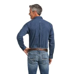 Ariat Men's Taim Stretch Skyfall Blue Fitted Button Down Shirt 10039754 -ARIA Clothing Shop S22 MNS WEST 10039754 back