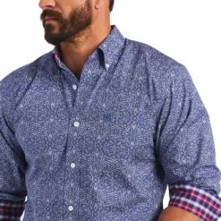 Ariat® Men's Wrinkle Free Slater Venus Blue Button Down Shirt 10040781 -ARIA Clothing Shop S22 MNS WEST 10040781 detail01