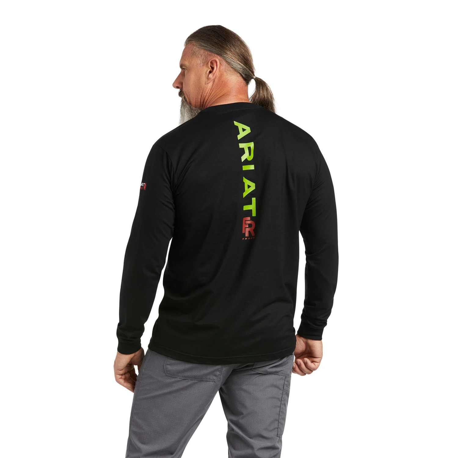 Ariat® Men's FR Stretch Logo Long Sleeve Black & Lime T-Shirt 10039295 2 Ariat® Men's FR Stretch Logo Long Sleeve Black & Lime T-Shirt 10039295 - Image 2