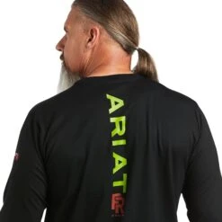Ariat® Men's FR Stretch Logo Long Sleeve Black & Lime T-Shirt 10039295 7 Ariat® Men's FR Stretch Logo Long Sleeve Black & Lime T-Shirt 10039295 -ARIA Clothing Shop S22 MNS WORK 10039295 detail01