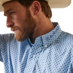 Ariat® Men's Team Syed Diamond Print White Button Down Shirt 10043854 -ARIA Clothing Shop S23 MNS WEST 10043854 detail02