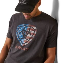 Ariat® Men's American Shield Charcoal Heather T-Shirt 10044763 -ARIA Clothing Shop S23 MNS WEST 10044763 detail01