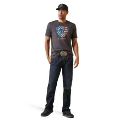 Ariat® Men's American Shield Charcoal Heather T-Shirt 10044763 -ARIA Clothing Shop S23 MNS WEST 10044763 full