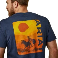 Ariat® Men's Mustang Fever Navy Heather T-Shirt 10045275 -ARIA Clothing Shop S23 MNS WEST 10045275 detail02