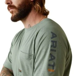 Ariat® Men's Rebar Heat Fighter Lily Pad Green Long Sleeves T-Shirt 10043543 -ARIA Clothing Shop S23 MNS WORK 10043543 detail01